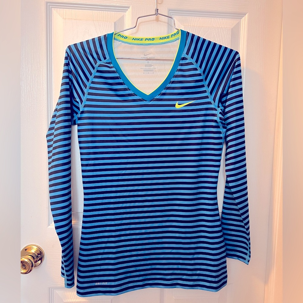 Like New Nike Blue Stripe Long Sleeve Dri Fit Tee